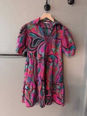 Karlie Bright Mini Dress Abstract Geometric Size Medium Cotton